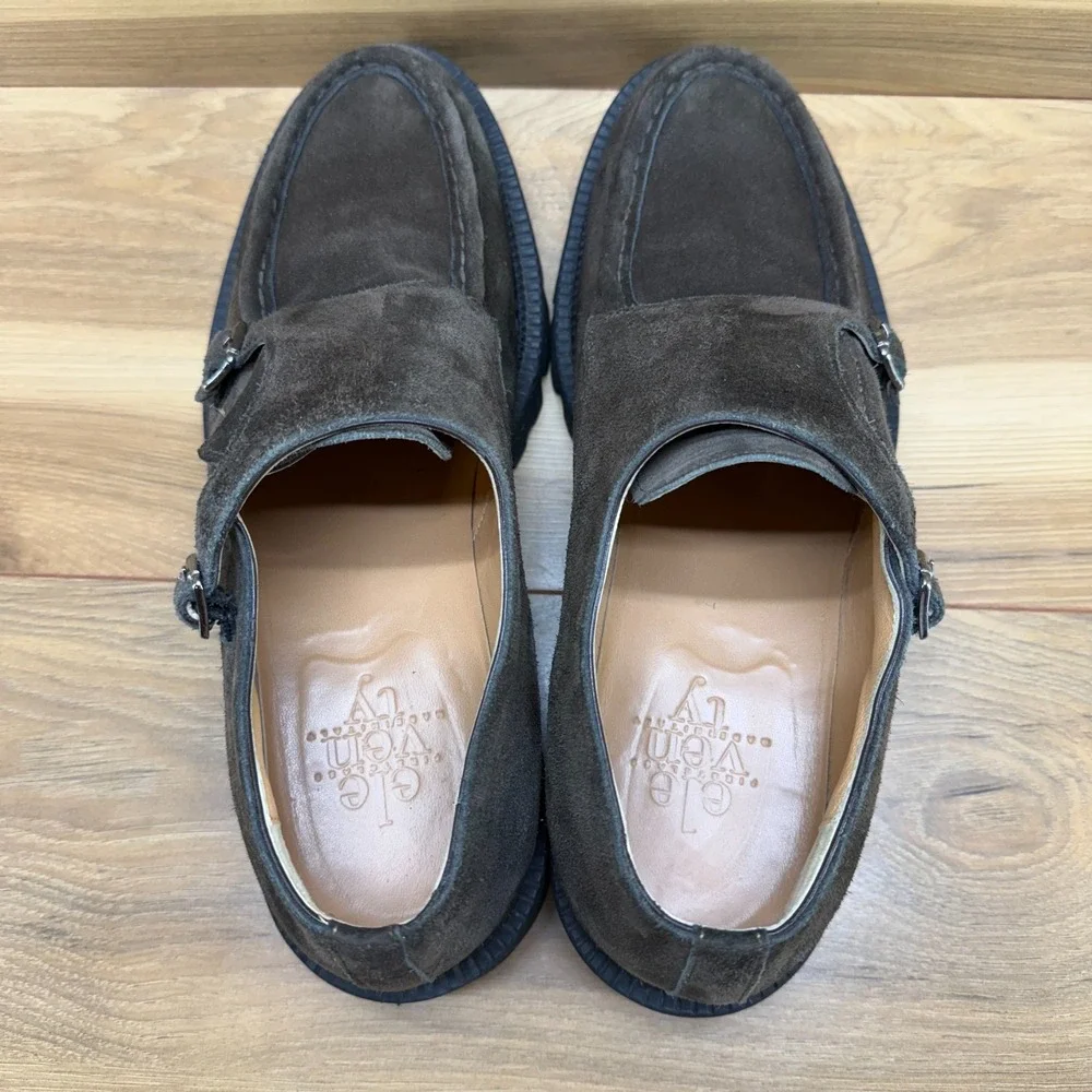ELEVENTY Mens Double Monk Strap Dress Shoes 12 Moc Toe Brown Suede Lite Soles